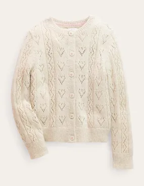 Pointelle Heart Cardigan-Ecru Marl