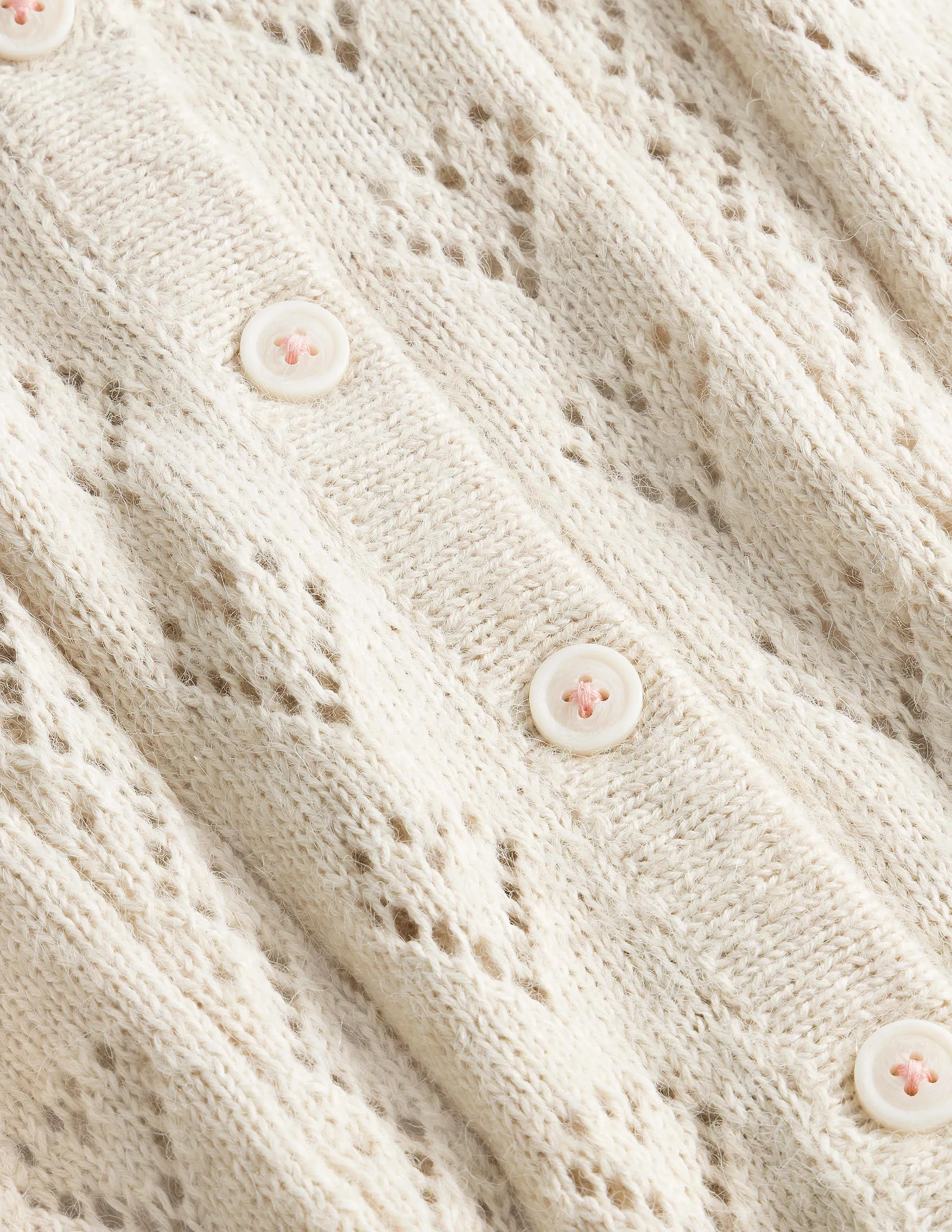 Pointelle Heart Cardigan-Ecru Marl