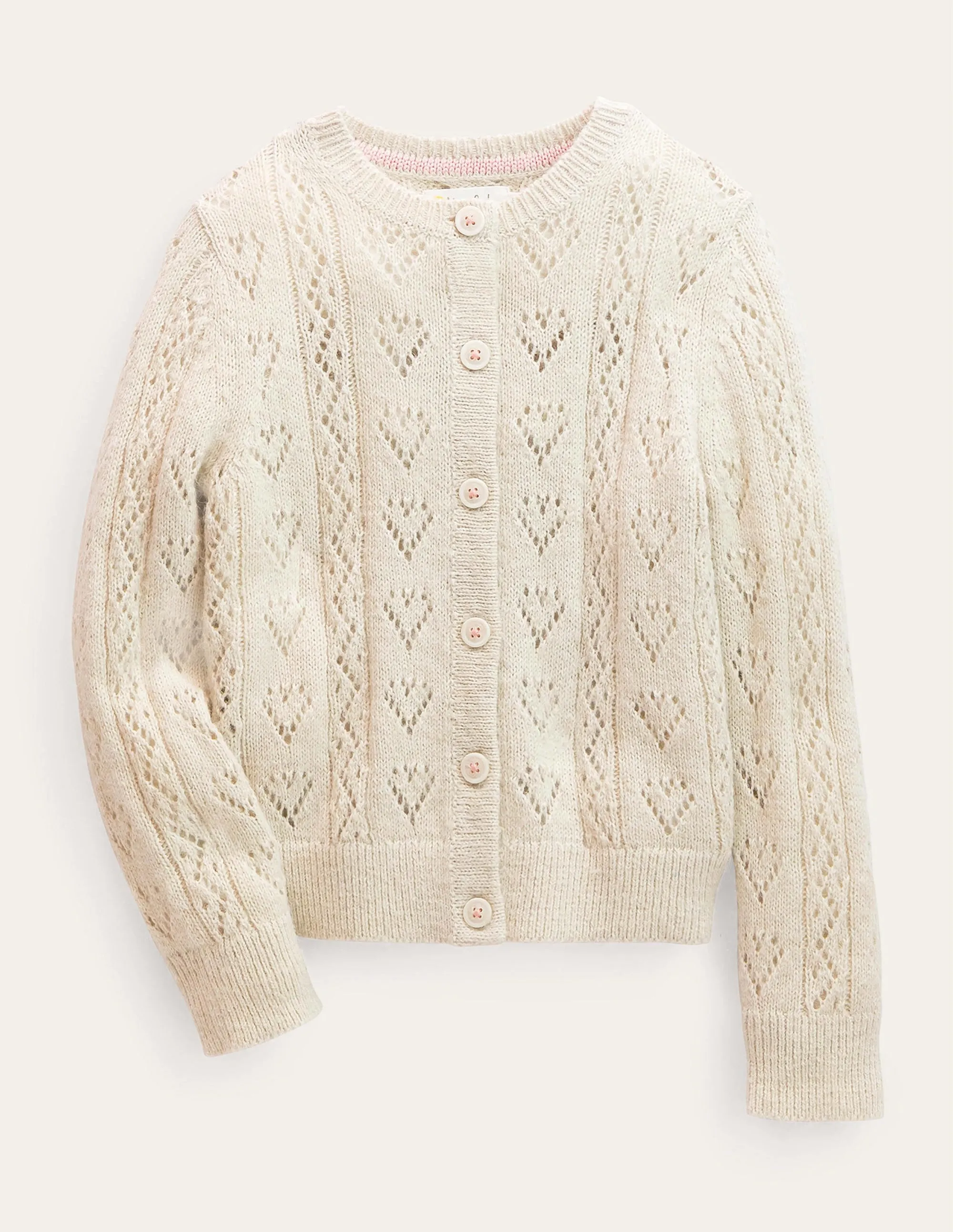 Pointelle Heart Cardigan-Ecru Marl