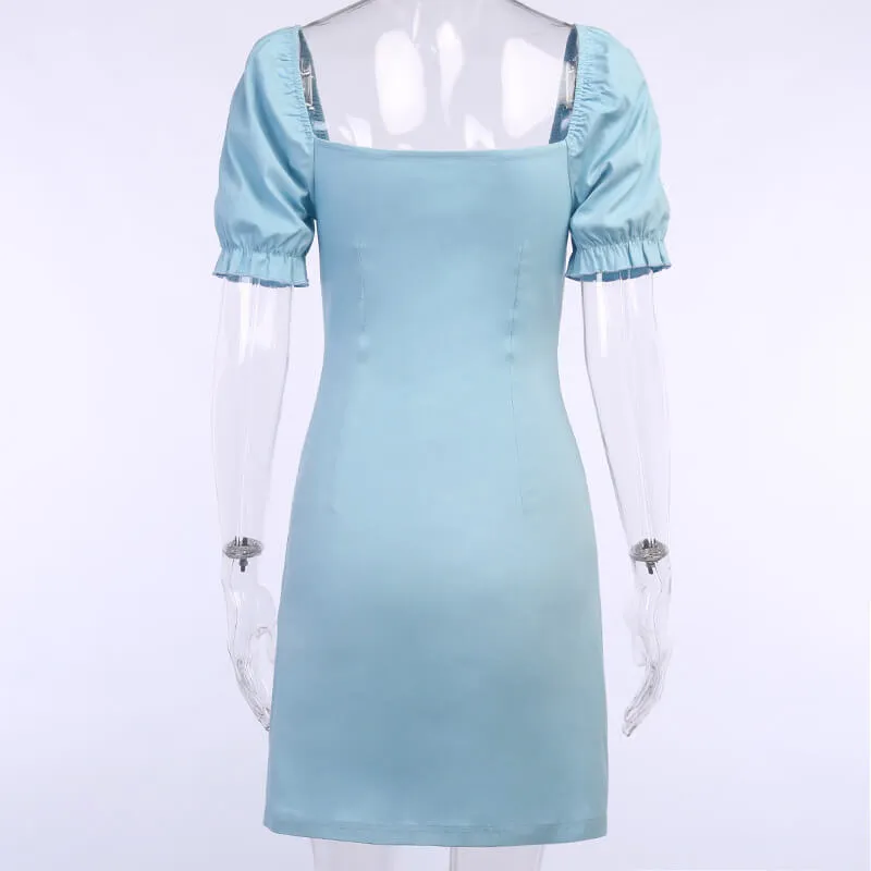 Puff Sleeve Square Neck Tight Dress