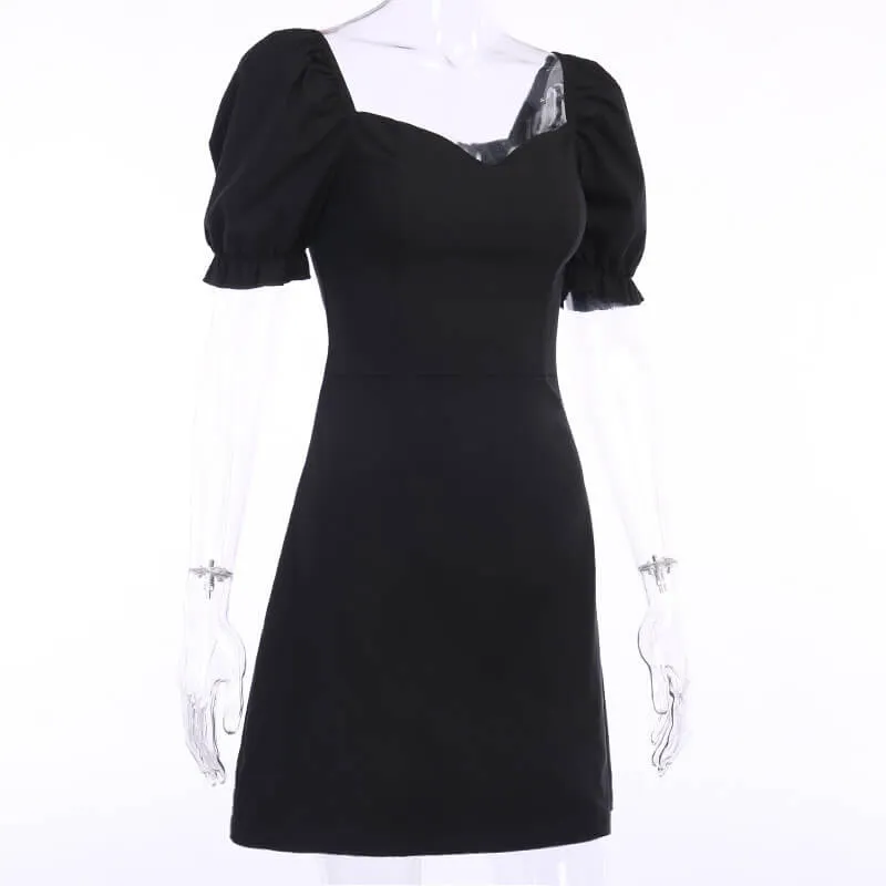 Puff Sleeve Square Neck Tight Dress