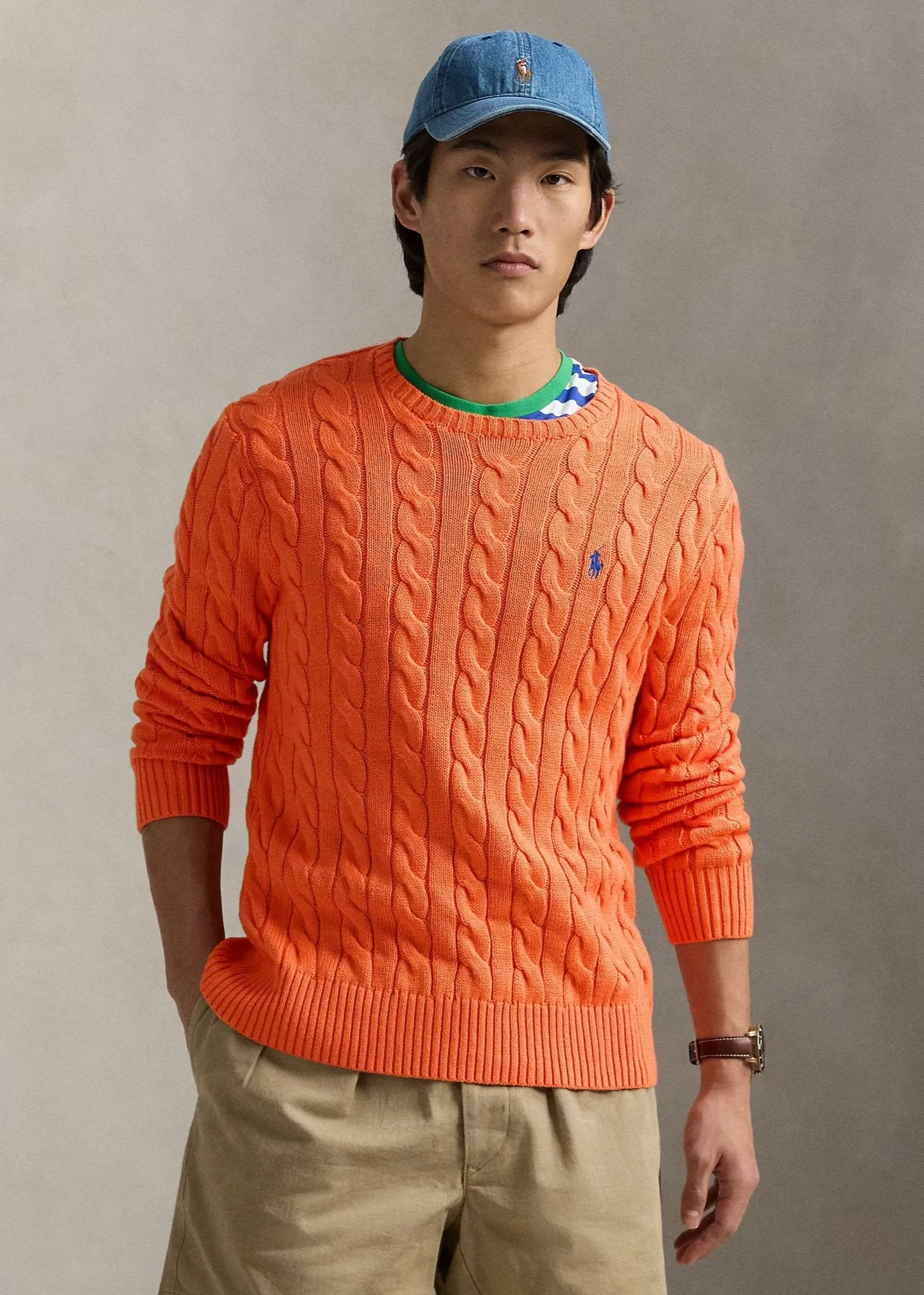 Pull torsadé Ralph Lauren orange
