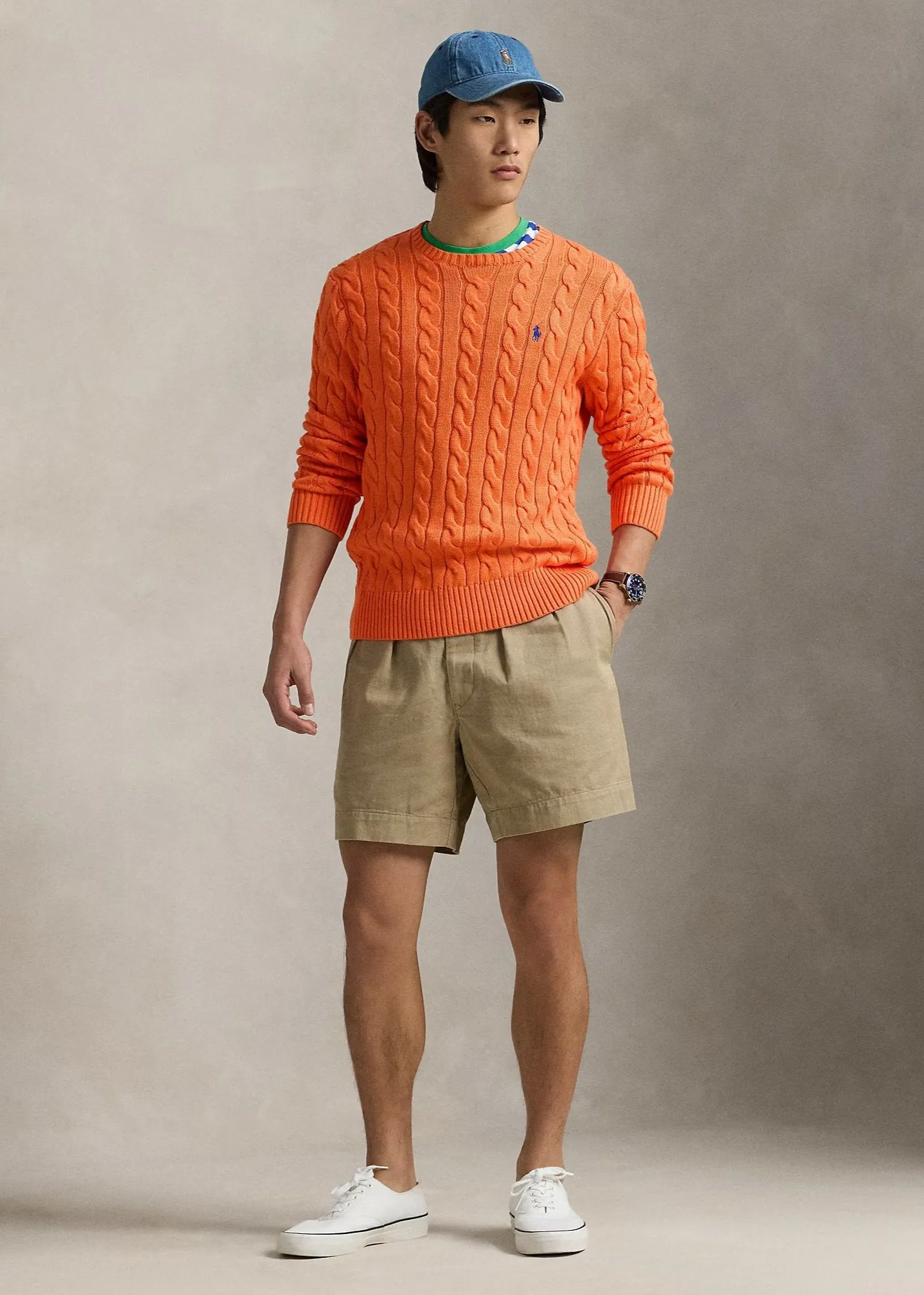 Pull torsadé Ralph Lauren orange