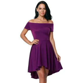 Pure Color Off-Shoulder Flared Irregular Short Dress