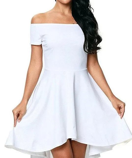 Pure Color Off-Shoulder Flared Irregular Short Dress