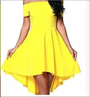 Pure Color Off-Shoulder Flared Irregular Short Dress