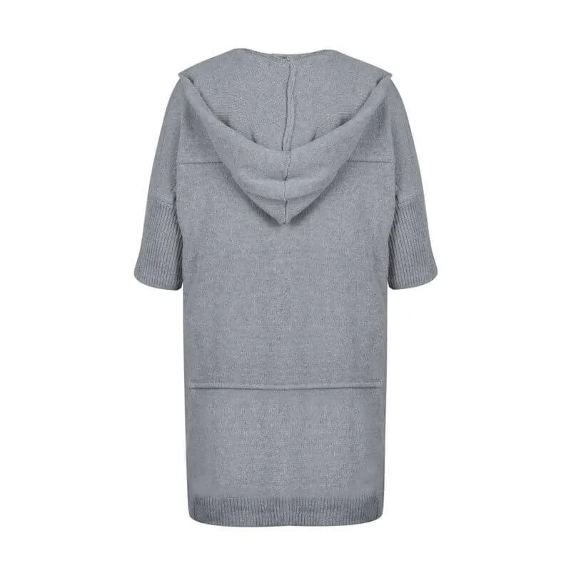 Pure Color Pockets Hooded Knit Cardigan Sweater