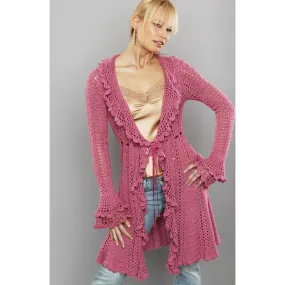 Purple long crochet  cardigan long sleeves