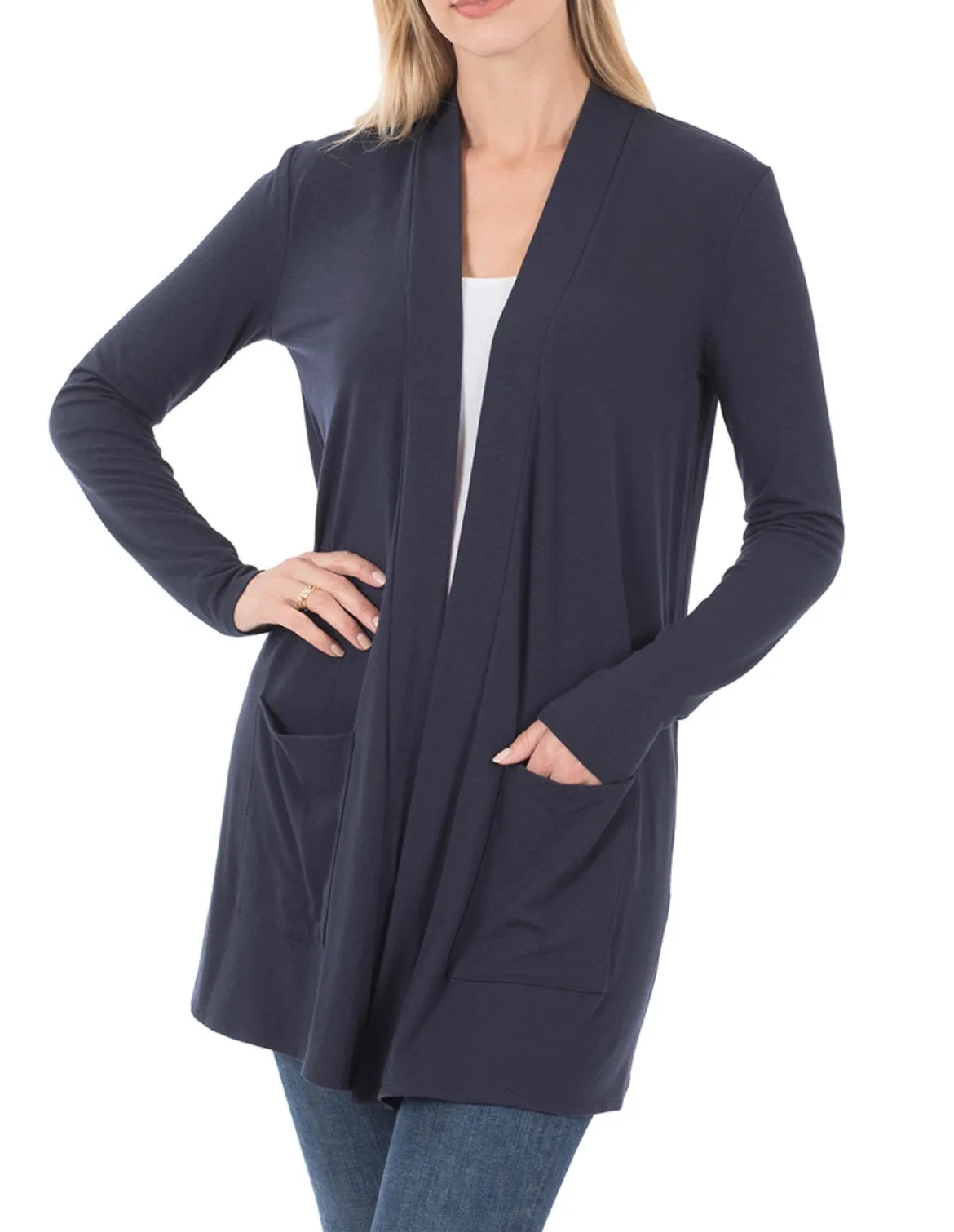 "Bay" Front Pocket Cardigan Navy Blue