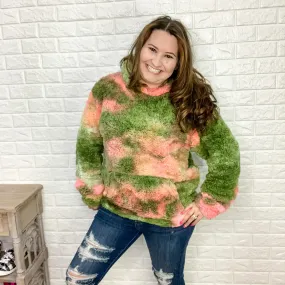 "Mama LLama" Tie Dye Sherpa Hoodie (Olive & Pink)