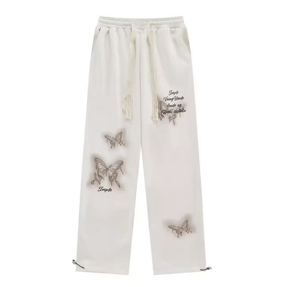 Retro Butterfly Print Versatile Sweatpants