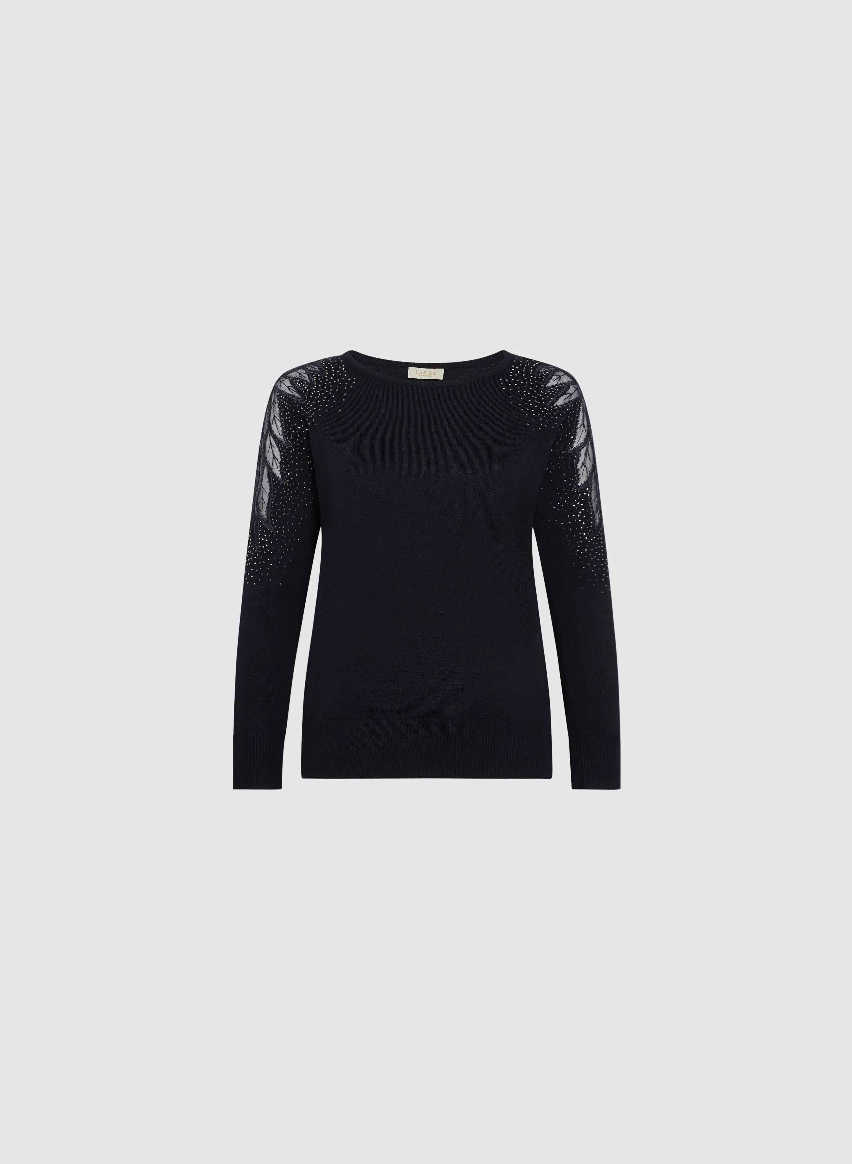 Rhinestone Mesh Sleeves Sweater