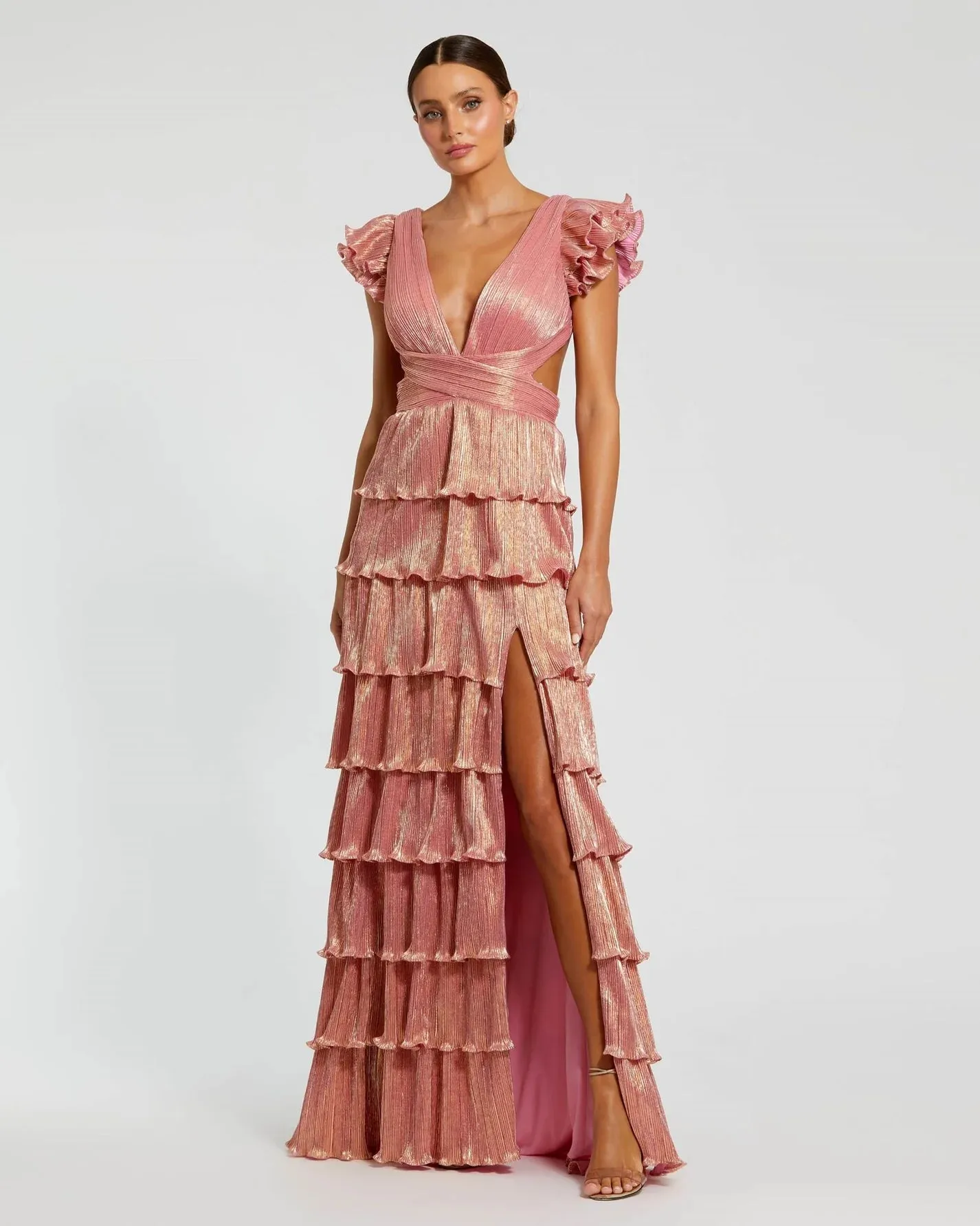 Ruffle tiered criss cross lace up gown - Purple
