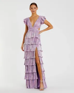 Ruffle tiered criss cross lace up gown - Purple
