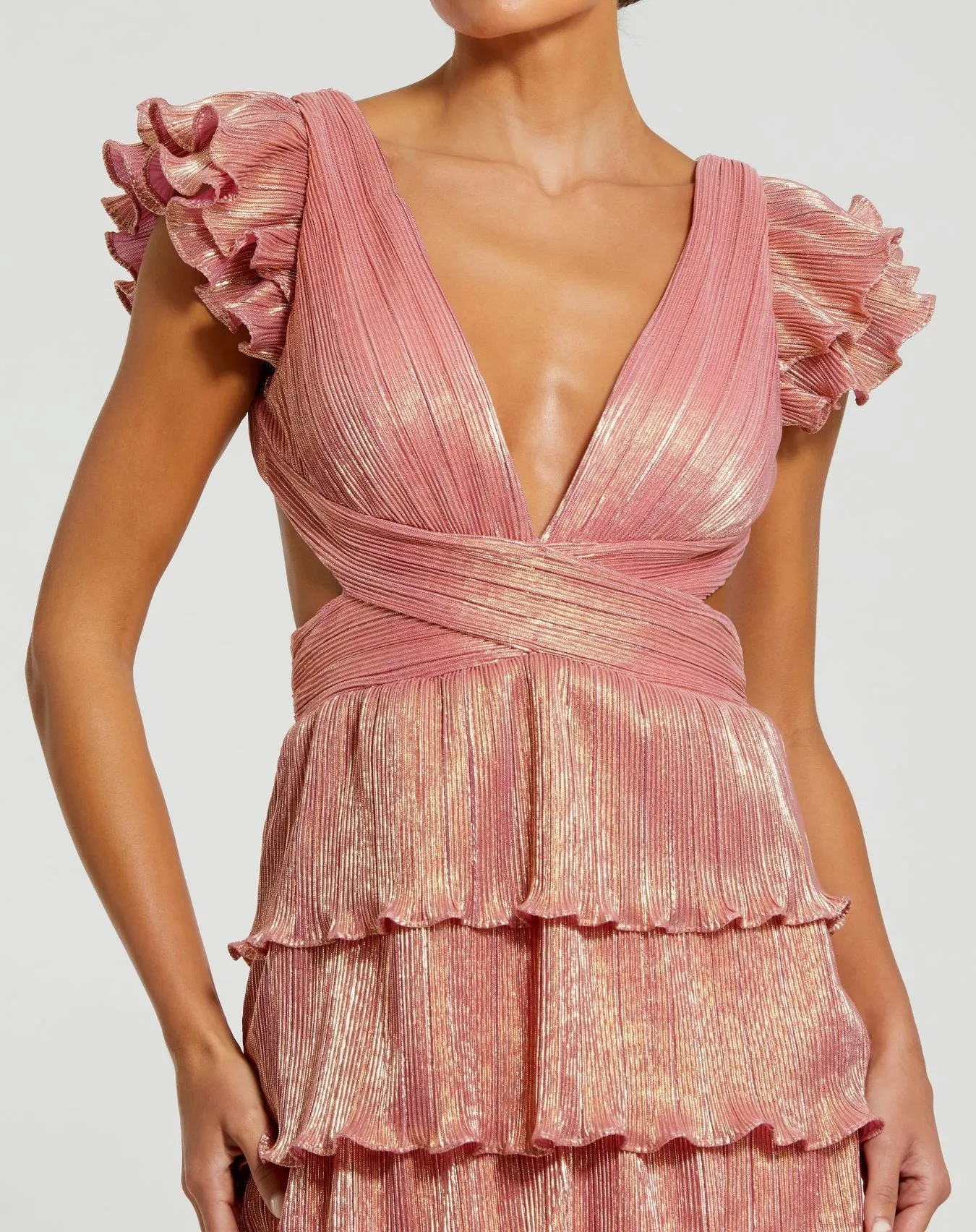 Ruffle tiered criss cross lace up gown - Purple