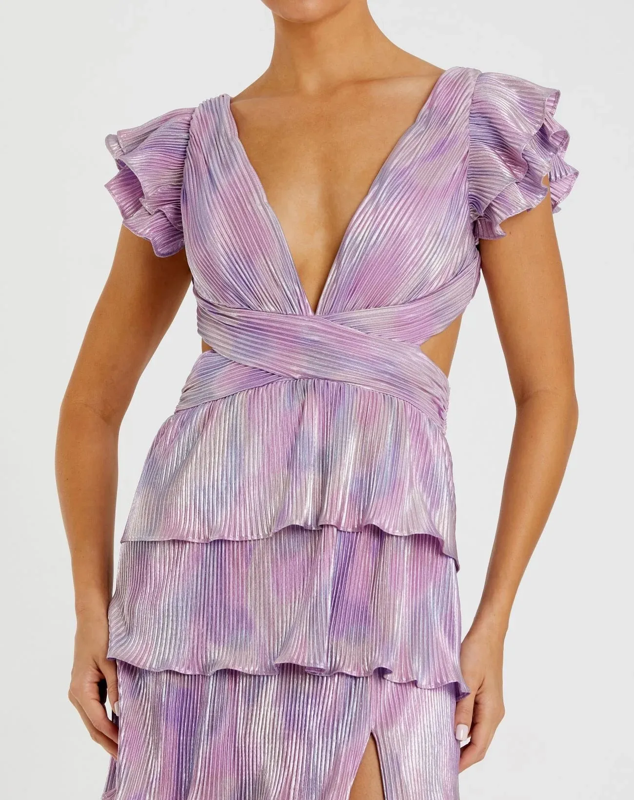 Ruffle tiered criss cross lace up gown - Purple