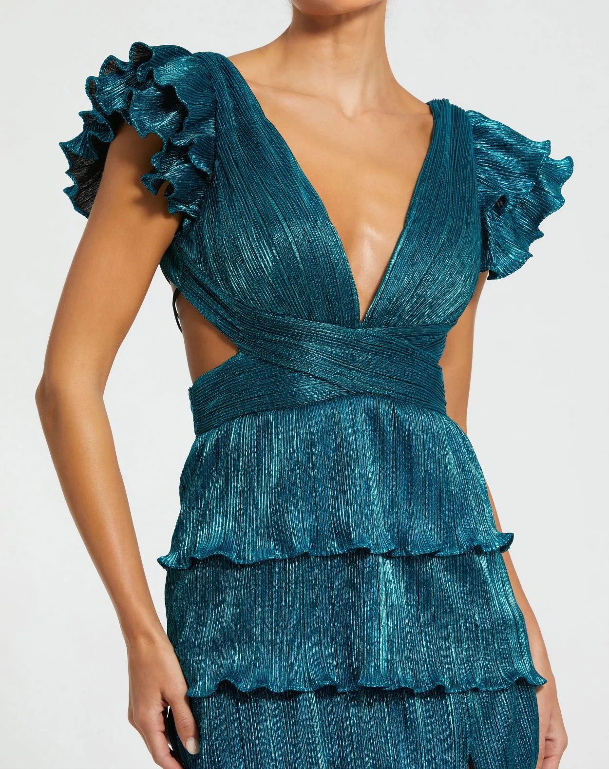 Ruffle tiered criss cross lace up gown - Purple