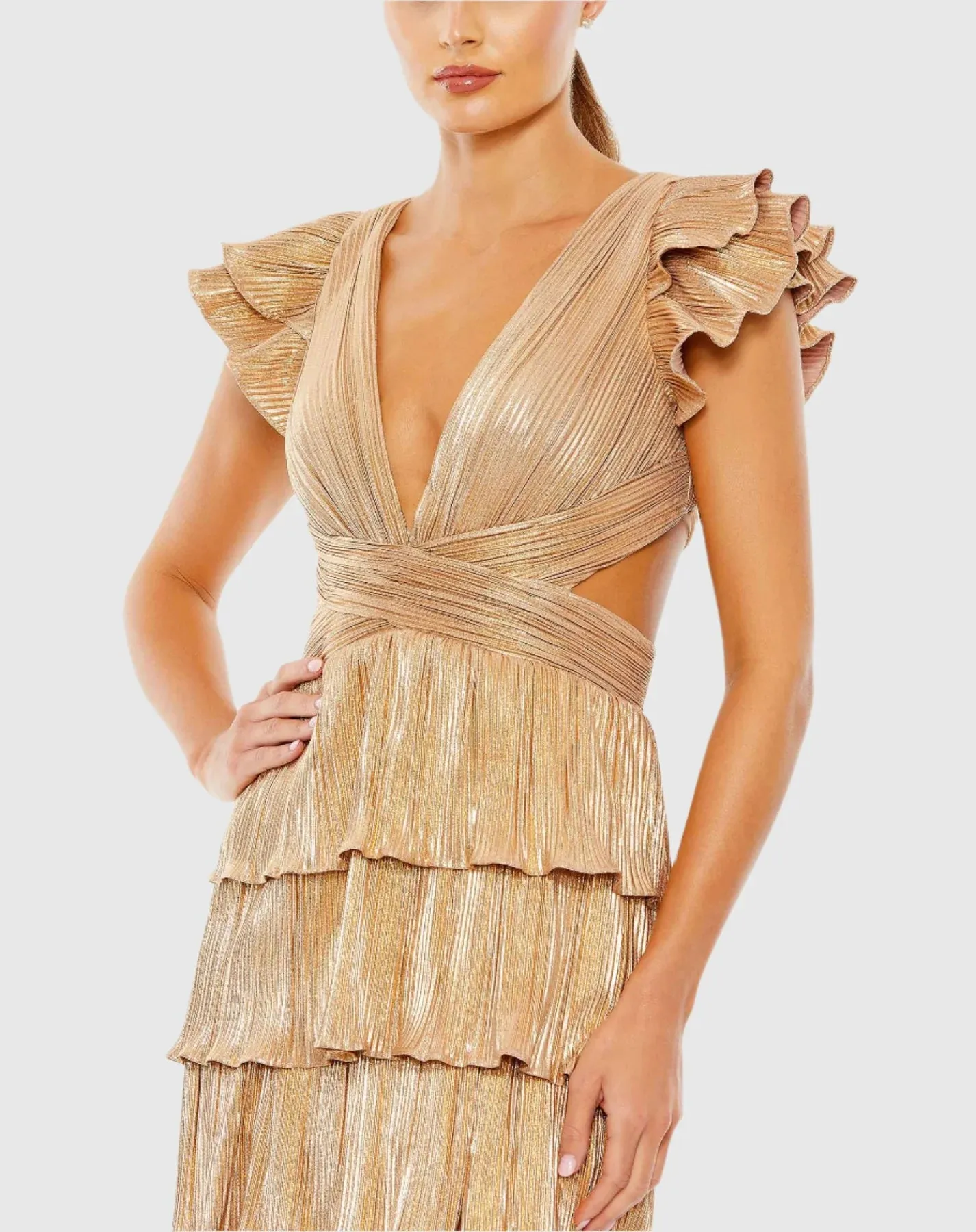 Ruffle tiered criss cross lace up gown - Purple