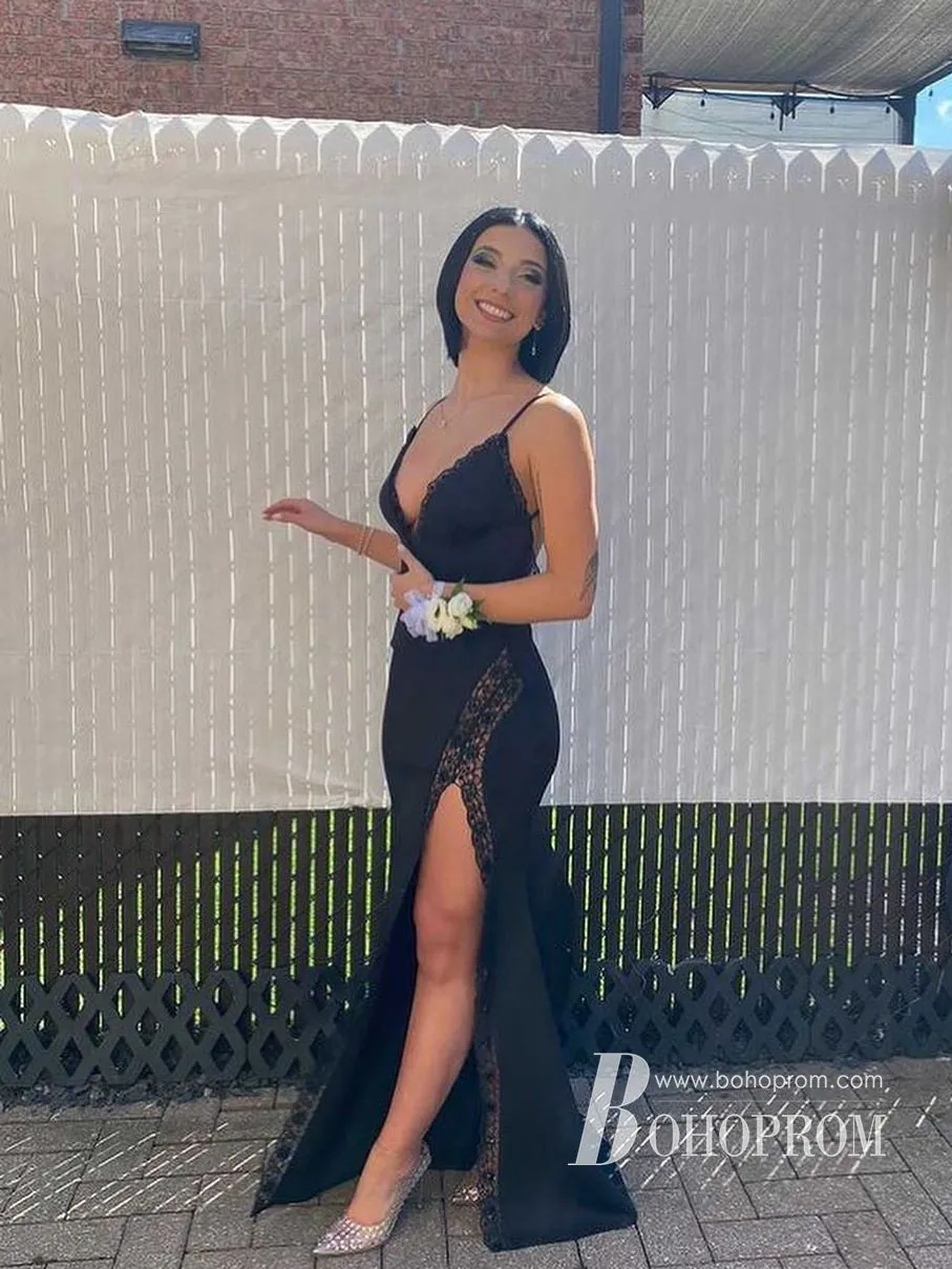 Sexy Lace Spaghetti Straps V-neckline Sheath Prom Dresses PD614