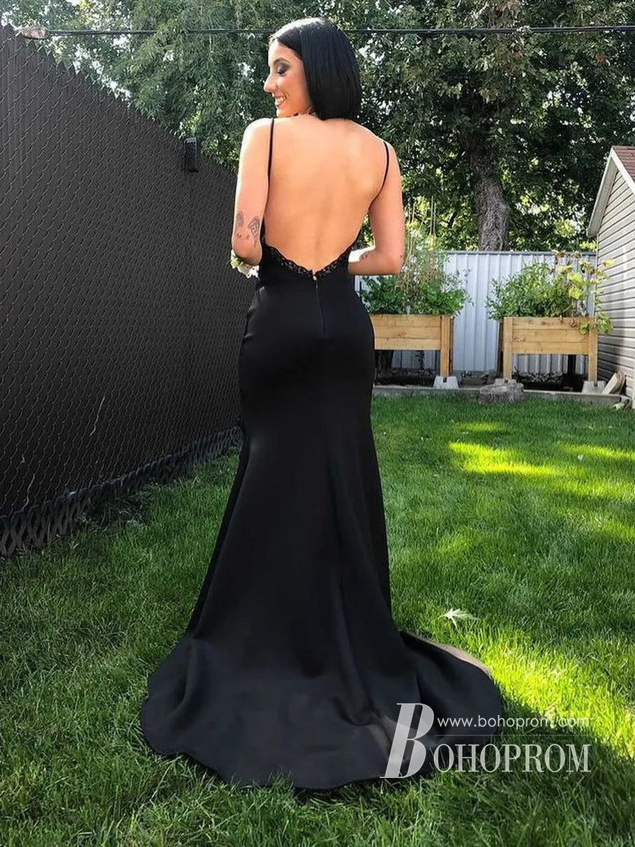 Sexy Lace Spaghetti Straps V-neckline Sheath Prom Dresses PD614