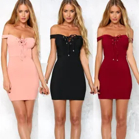 Sexy Spaghetti Strap V-Neck Backless Lace Up Dress