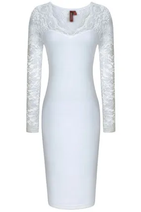 Simple Long Sleeves White Lace Elegant Charming Pretty Prom Dress K85