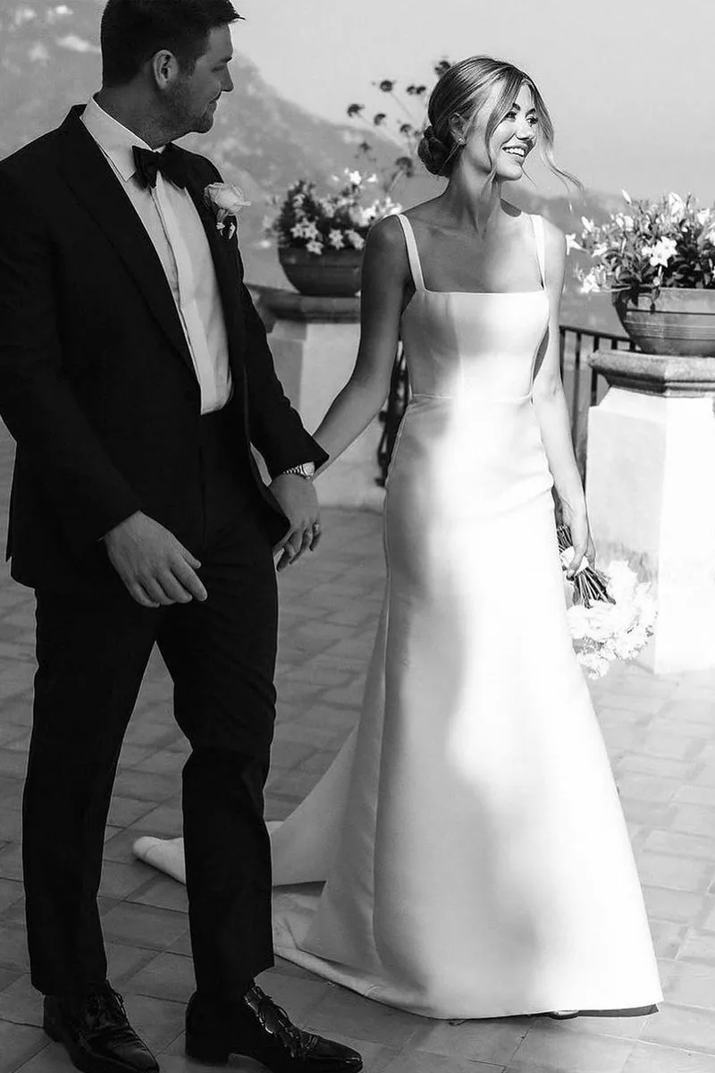 Simple Mermaid Square Neck Satin Wedding Dresses