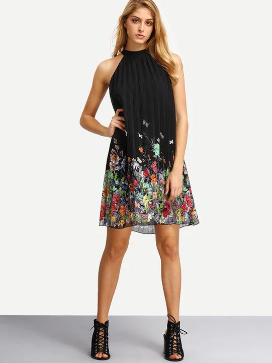 Sleeveless Halter Pleated Loose Dress