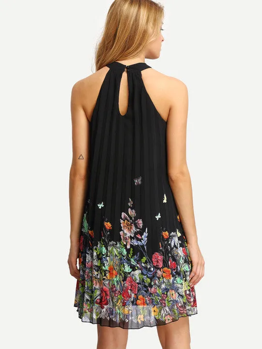 Sleeveless Halter Pleated Loose Dress