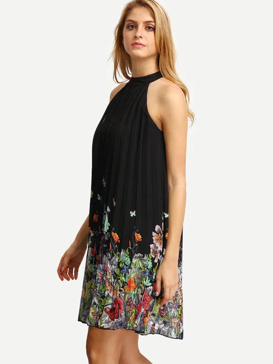 Sleeveless Halter Pleated Loose Dress