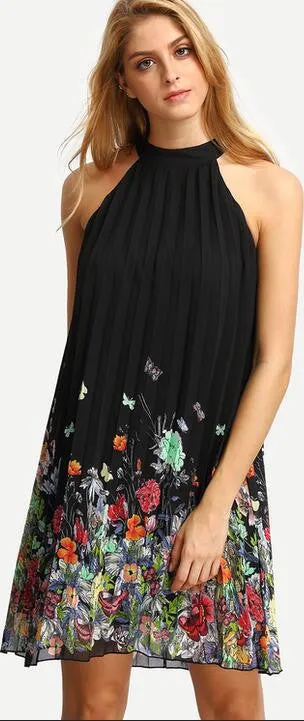 Sleeveless Halter Pleated Loose Dress