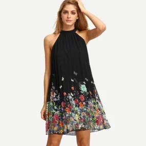 Sleeveless Halter Pleated Loose Dress