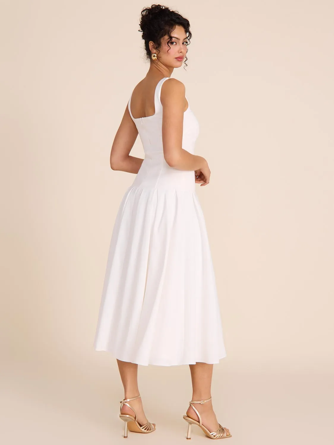 Sleeveless Midi Dress With Taffeta Skirt