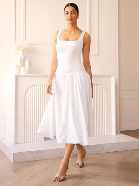Sleeveless Midi Dress With Taffeta Skirt