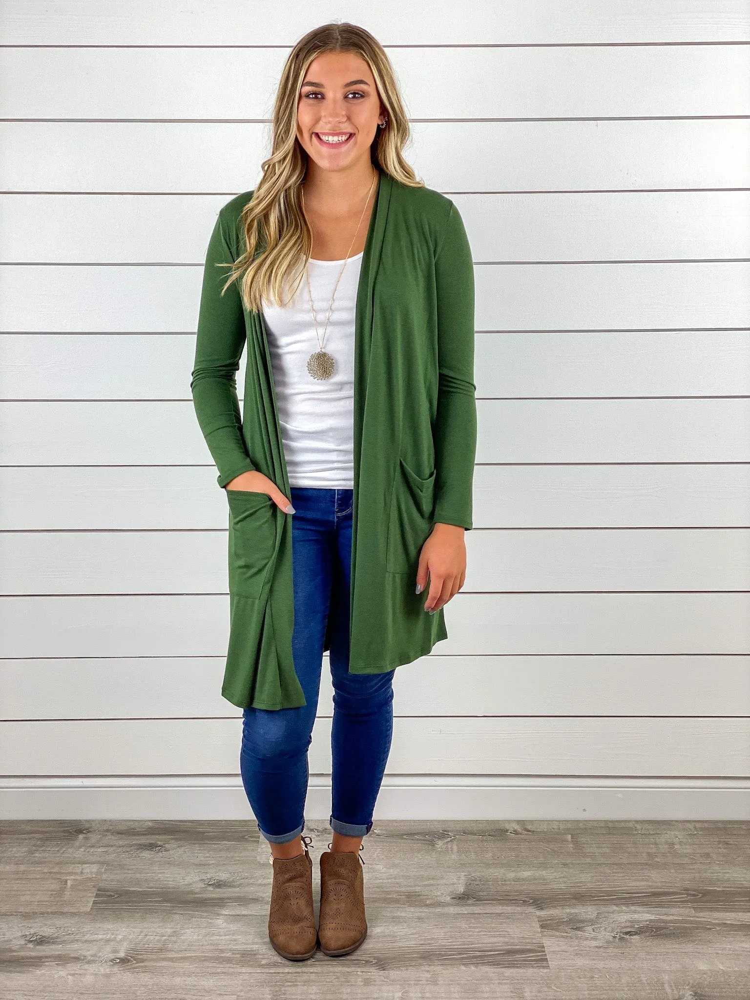 Slouchy Pocket Cardigan - Olive