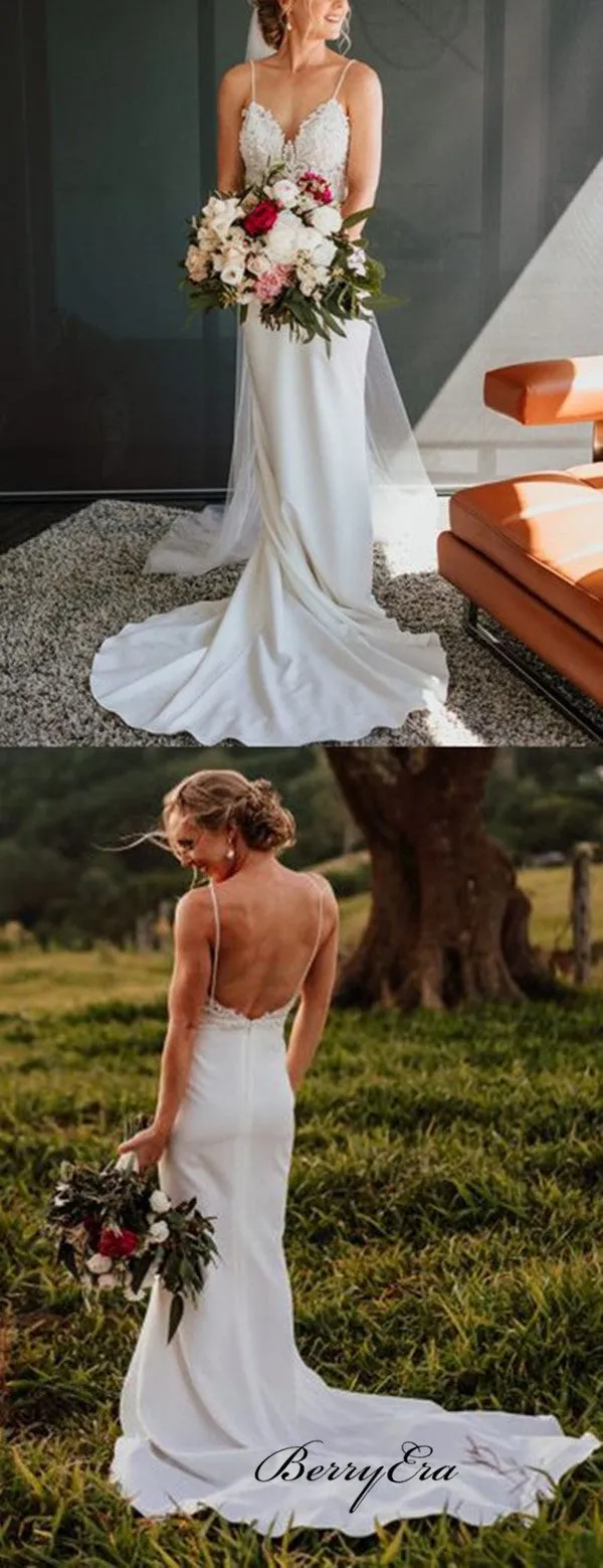 Straps Lace Wedding Dresses, Elegant Lace Wedding Dresses