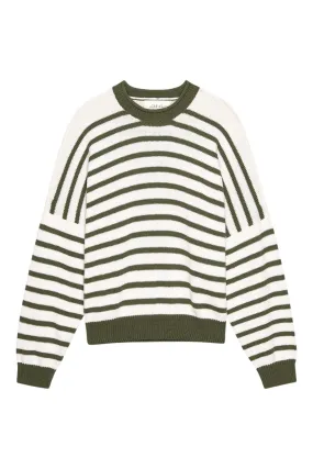 The Great Rollneck Pullover in Olive and Cream Stripe