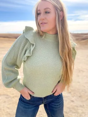 The Rowan Ruffle Sweater - Sage