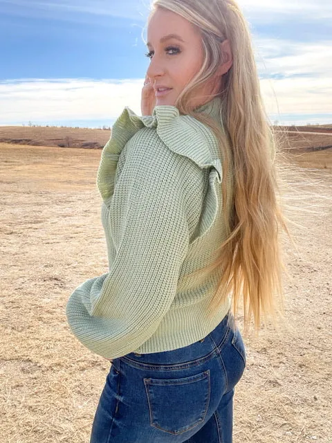 The Rowan Ruffle Sweater - Sage