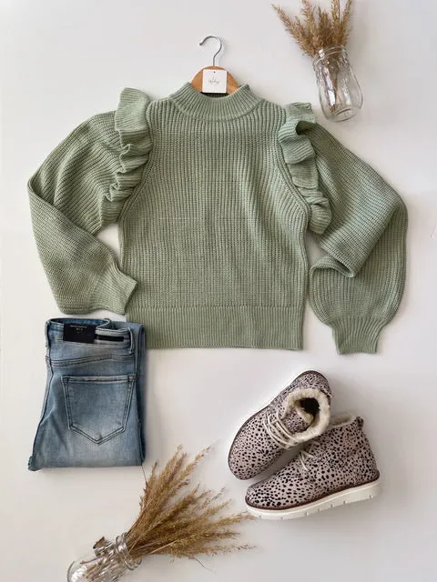 The Rowan Ruffle Sweater - Sage
