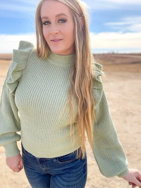 The Rowan Ruffle Sweater - Sage