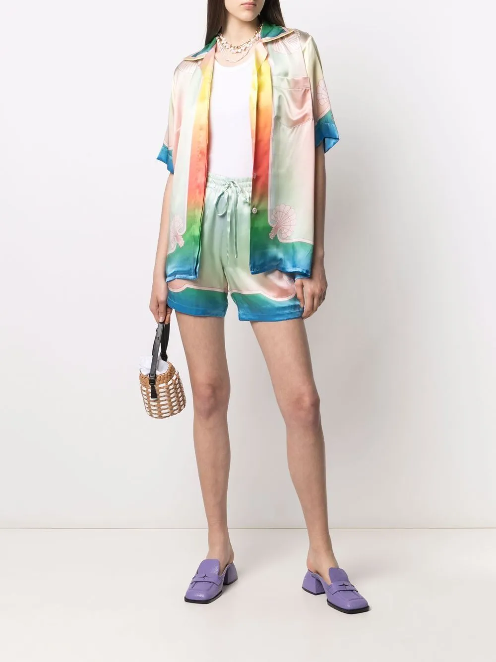 tie-dye drawstring silk shorts
