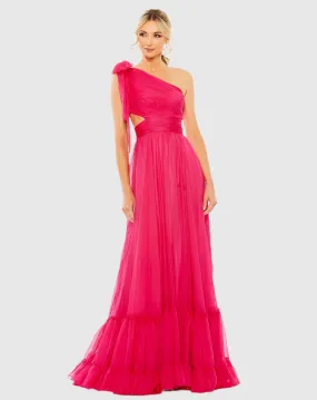 Tiered one shoulder ruched gown - Hot Pink