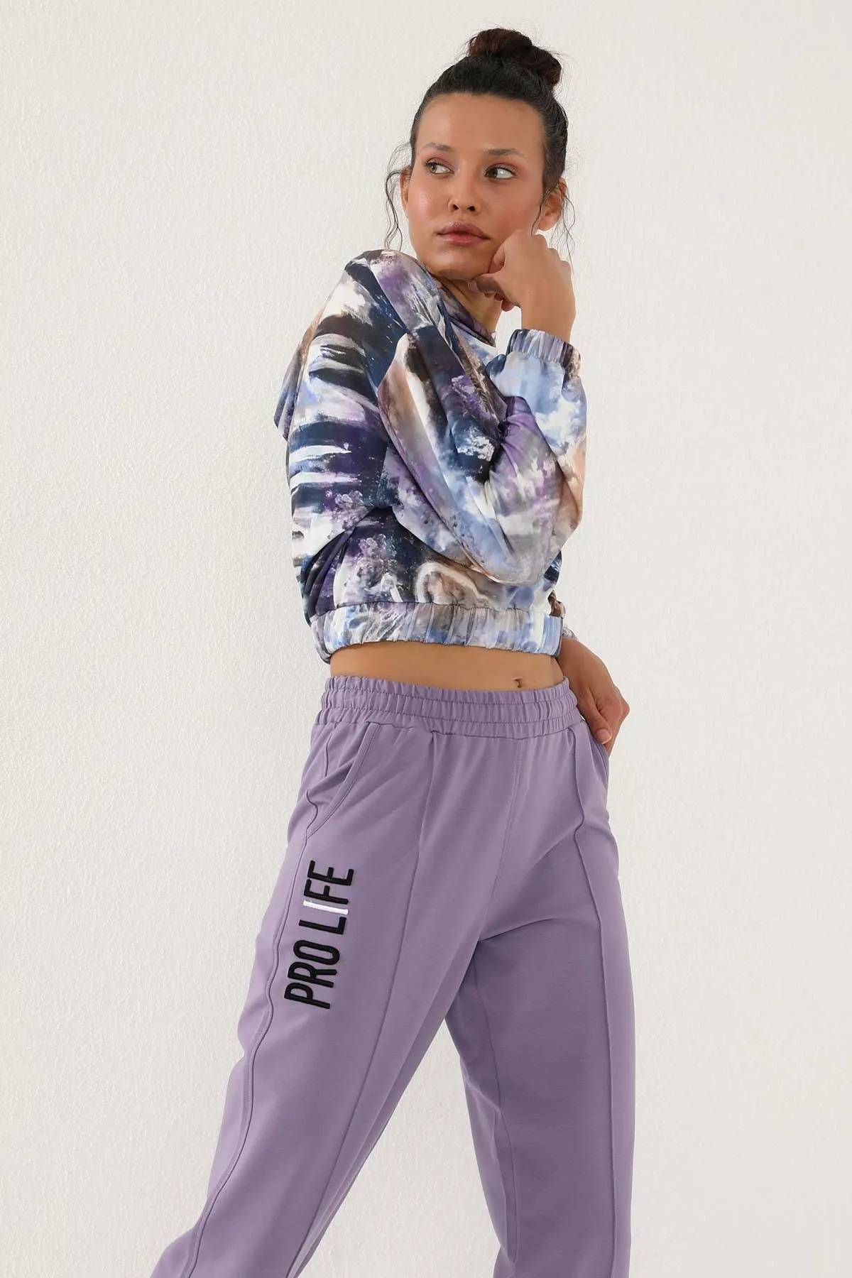 TMY Lilac Embroidered Loose Fit Elastic Cuff Women's Sweatpants - 94571 - Lakewood
