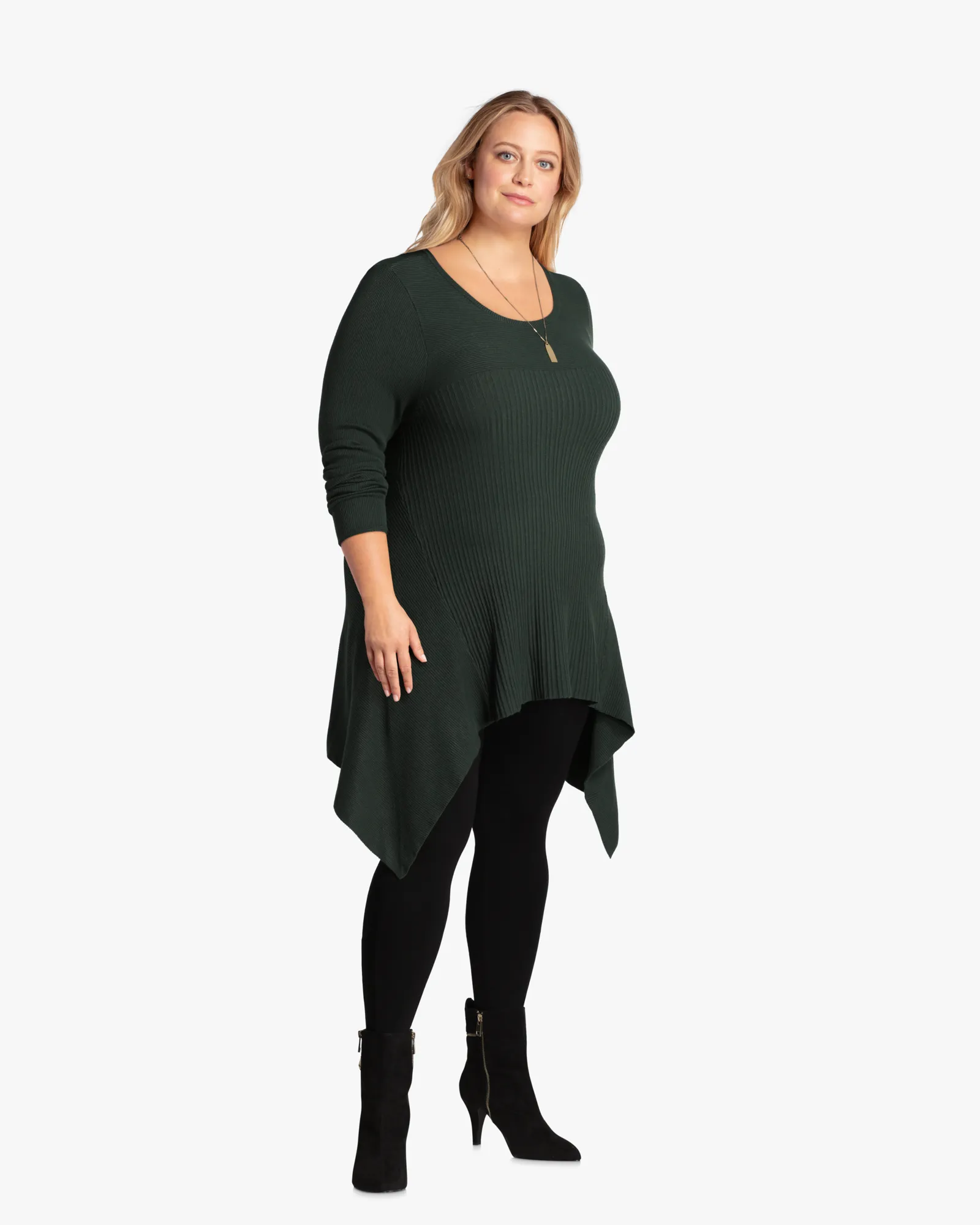 Trixie Ribbed High-Low Sweater | Forest Green