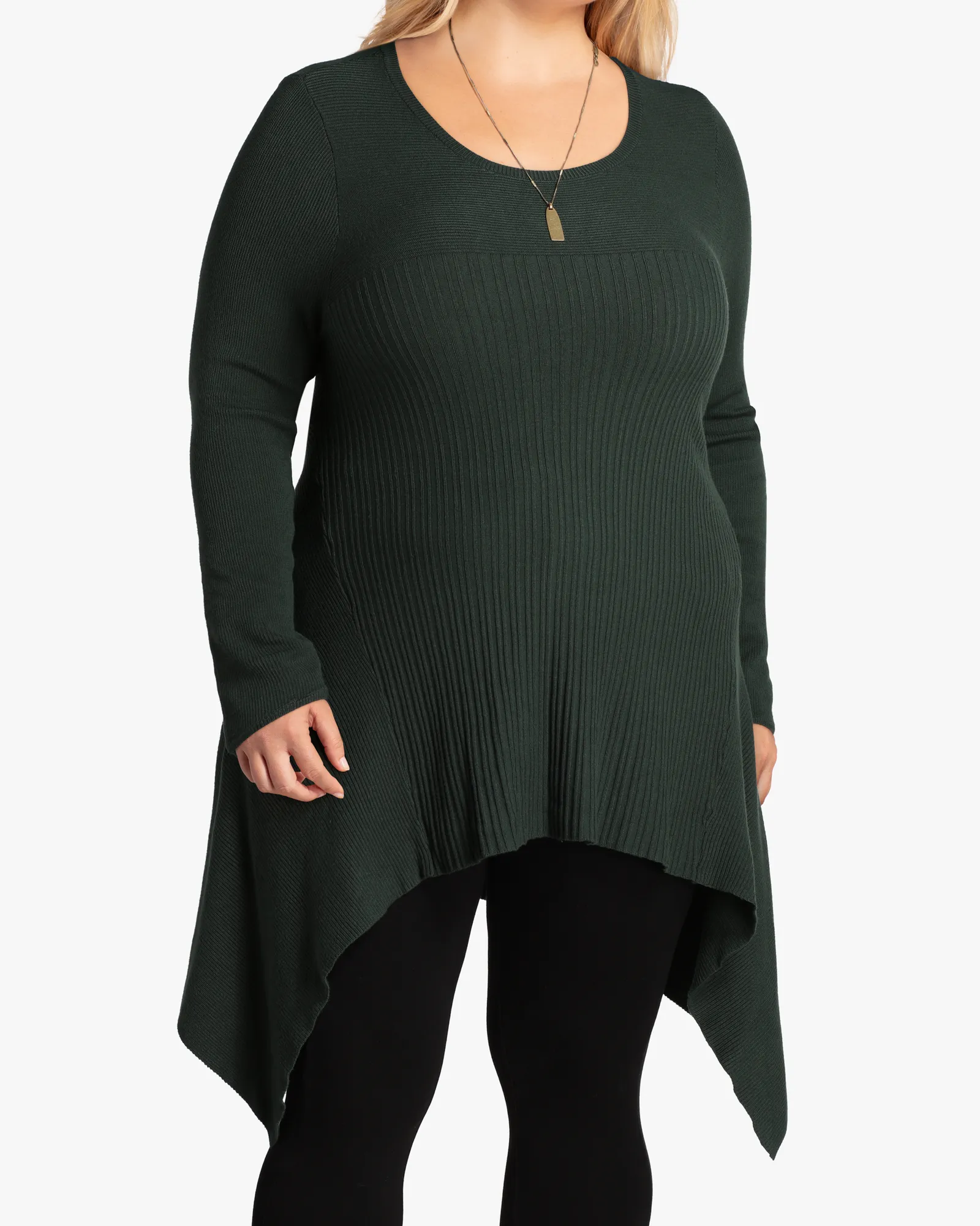 Trixie Ribbed High-Low Sweater | Forest Green