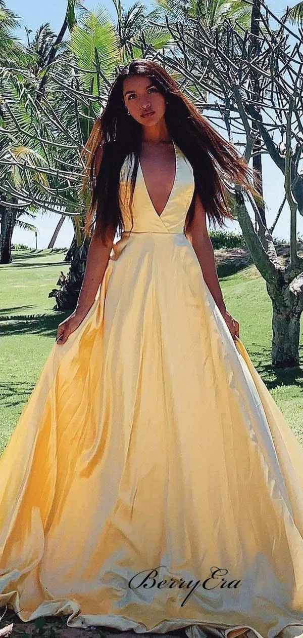 V-neck 2020 Newest Prom Dresses, Simple Prom Dresses, Popular Long Prom Dresses