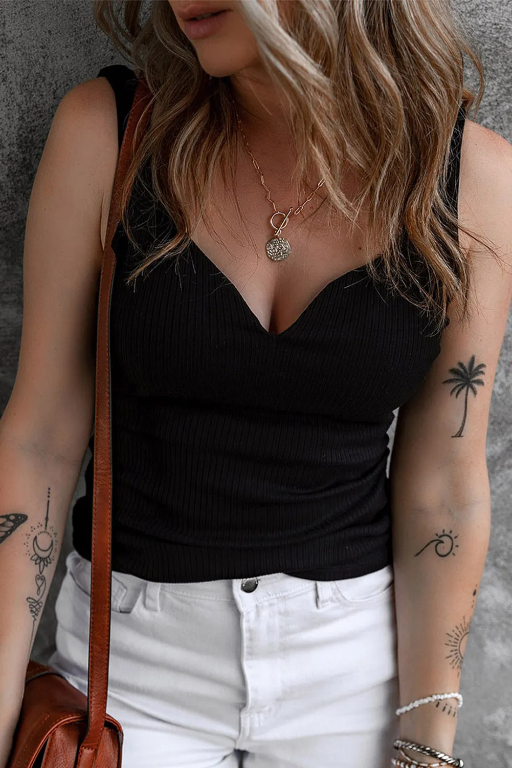 V Neck Ribbed Knit Top