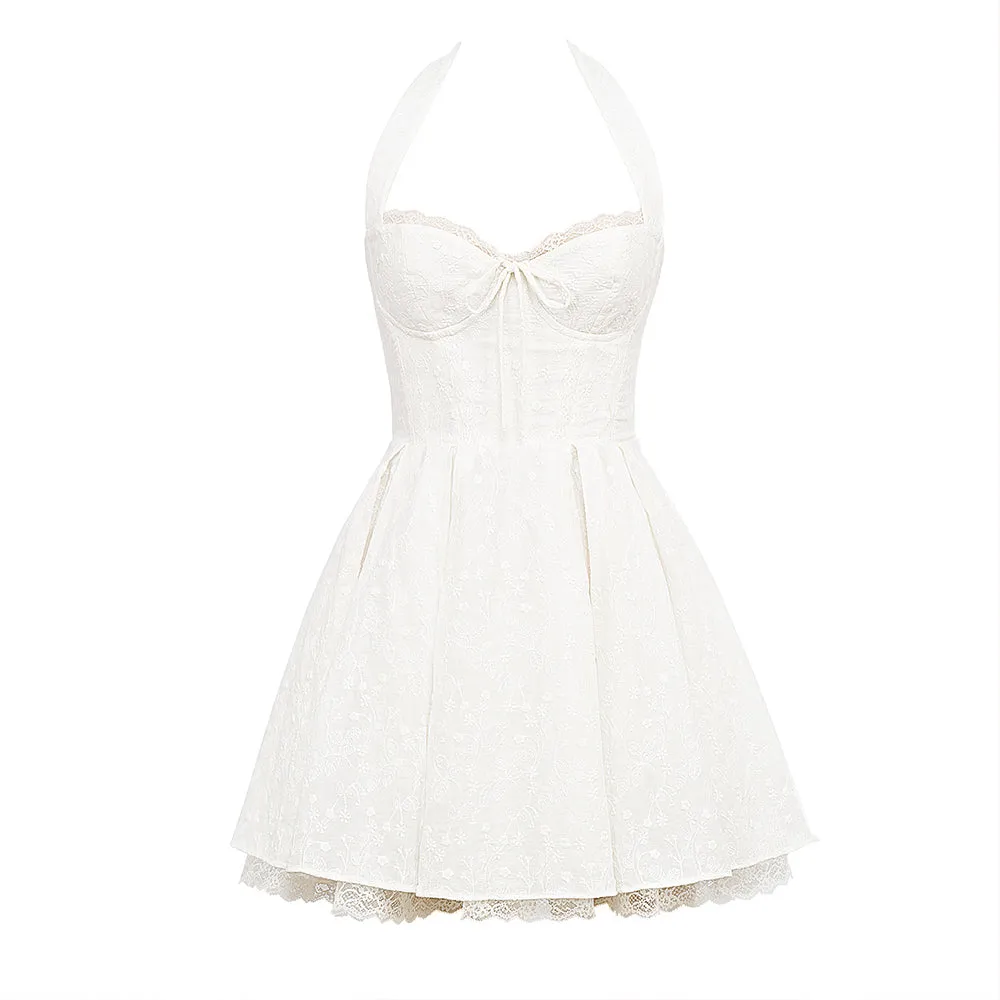 Wenkouban Summer White Sexy Party Dresses 2025 New Arrivals Halter Bustier Dress Sexy Casual Birthday Fluffy Skirt Dress Elegant-nye outfits