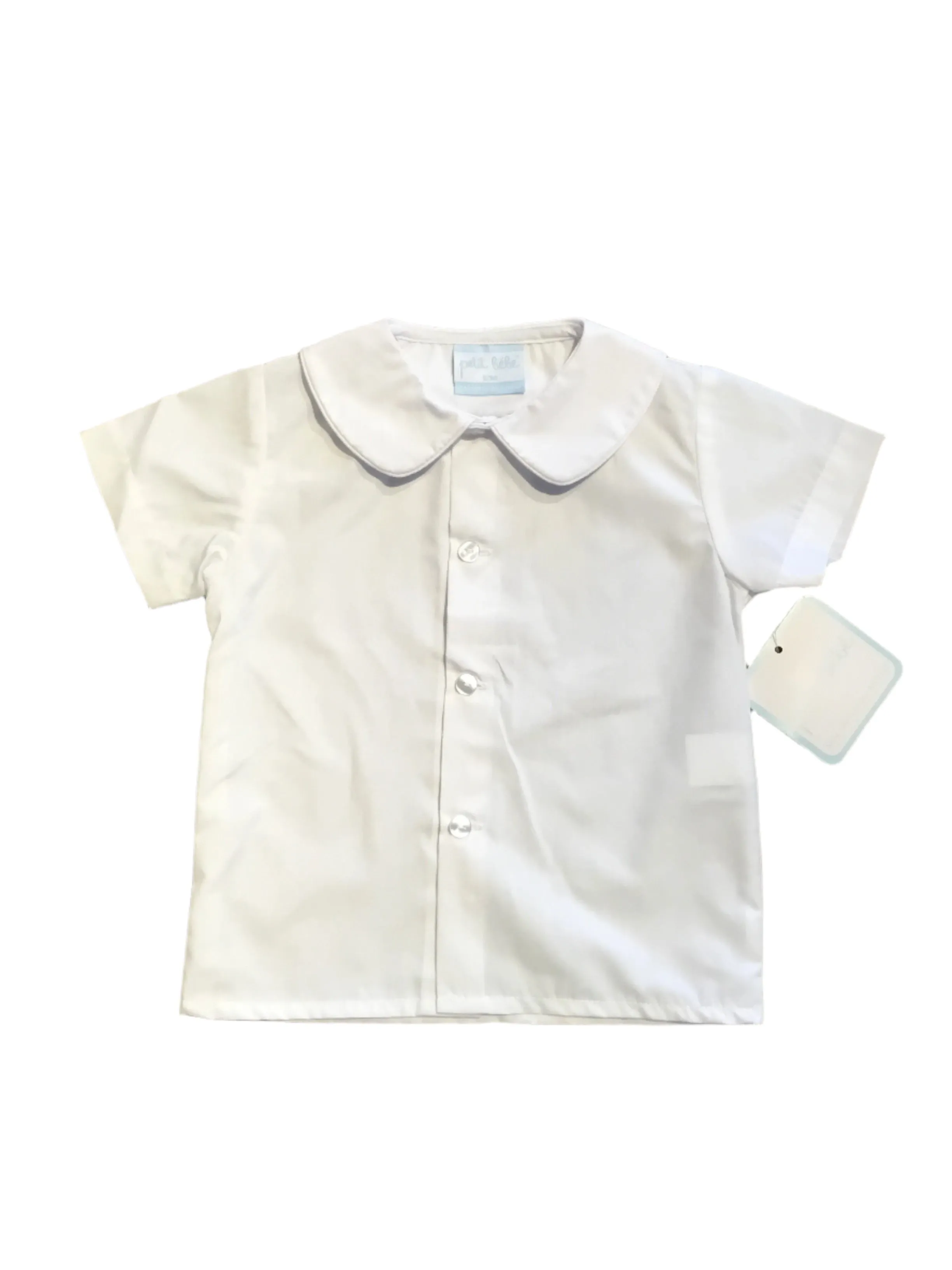 White Short Sleeve Shirt with White Piping Collar